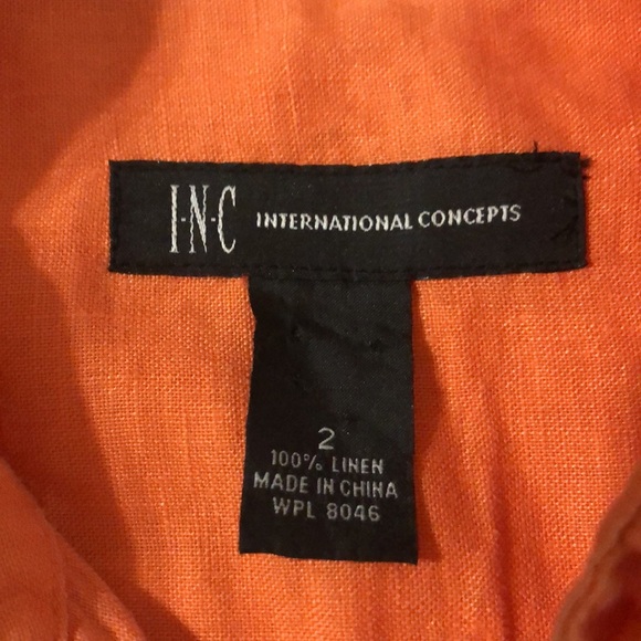 INC International Concepts Women's Orange Button-Down Long Sleeve Linen Shirt 2 - Picture 12 of 12